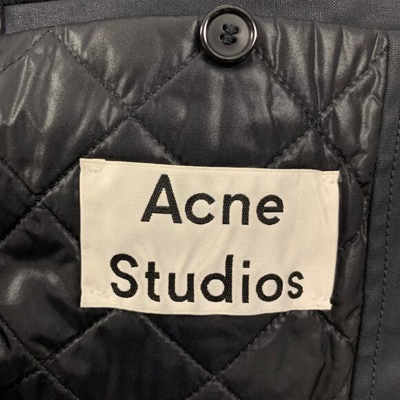 ACNE STUDIOS Size M Navy Coated Cotton Buttoned Coat - Picture 6 of 6